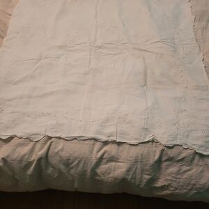 White Eyelet And Embroidiered Tablecloth See Measurements